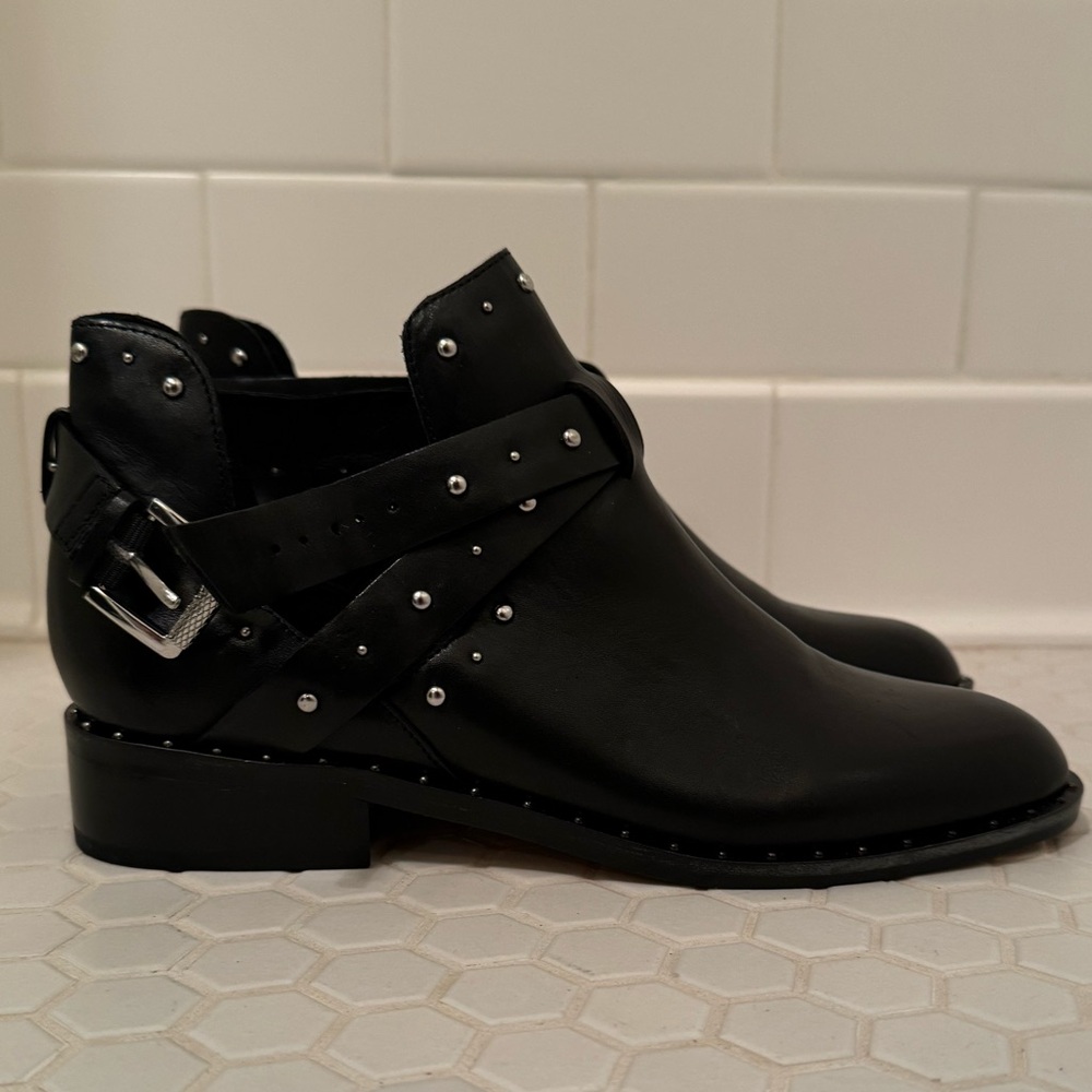 Halogen Ankle Boots Booties Black Leather Studded Hailey
